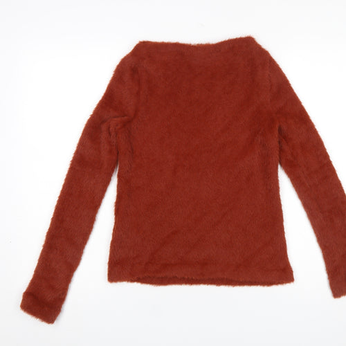 MNG Women Brown Fluffy Knit Pullover Jumper Size 12
