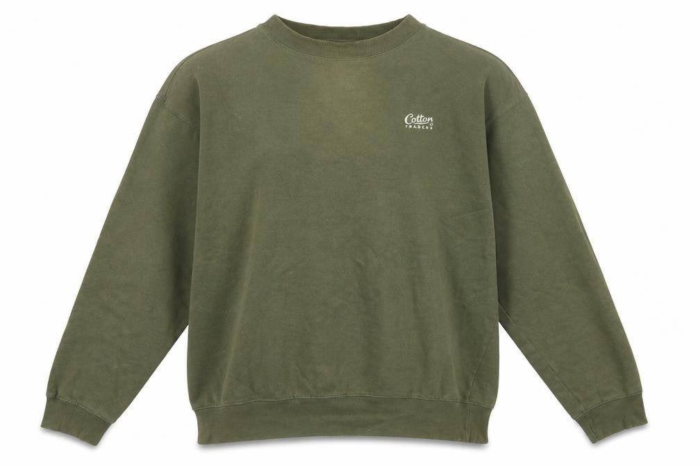 Front view of Cotton Traders Men’s Green Crew Neck Pullover Sweatshirt, size M