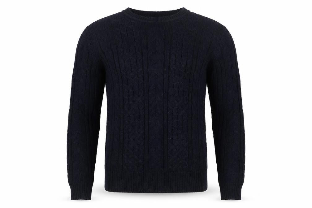 Urban Revival Men’s Black Cable Knit Crew Neck Jumper Size L