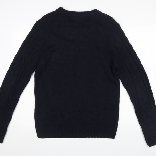 Urban Revival Men’s Black Cable Knit Crew Neck Jumper Size L