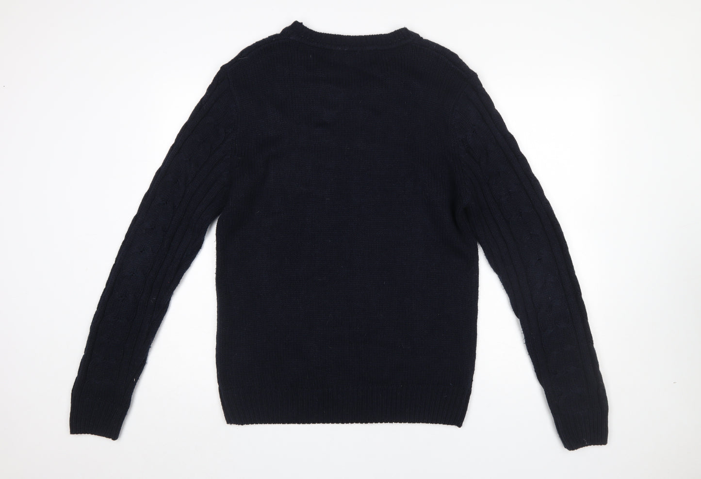 Urban Revival Men’s Black Cable Knit Crew Neck Jumper Size L