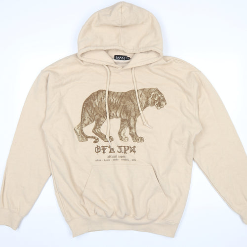 boohooMAN Men's Beige Tiger Graphic Pullover Hoodie Size S