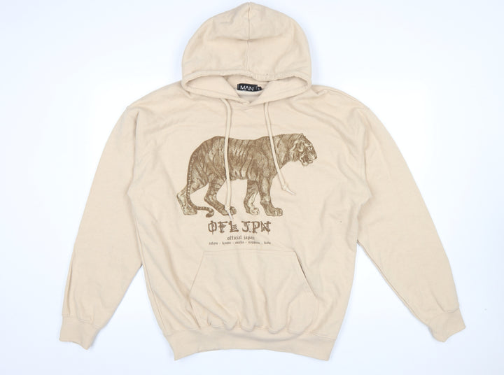 boohooMAN Men's Beige Tiger Graphic Pullover Hoodie Size S