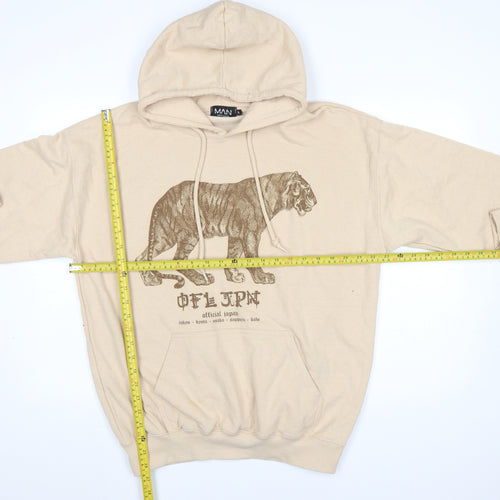 boohooMAN Men's Beige Tiger Graphic Pullover Hoodie Size S