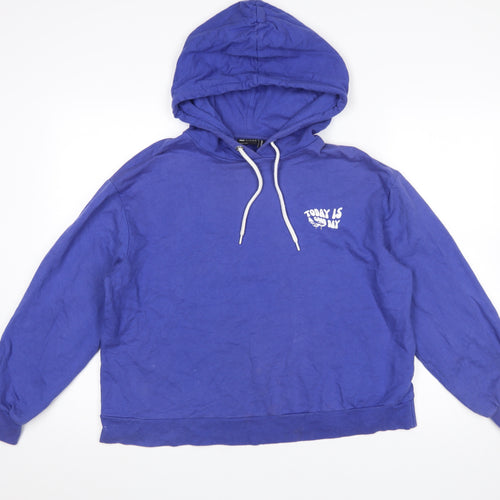 ASOS Women’s Blue Hoodie Size 8 Cotton Pullover with Graphic Print