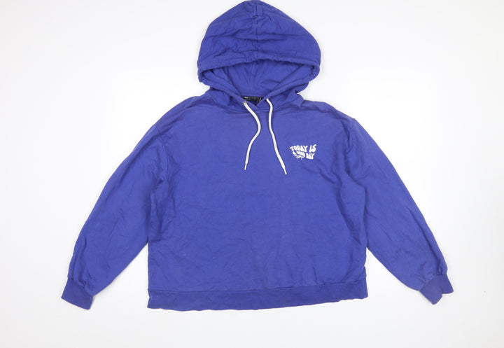 ASOS Women’s Blue Hoodie Size 8 Cotton Pullover with Graphic Print