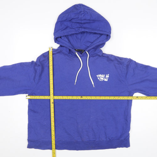 ASOS Women’s Blue Hoodie Size 8 Cotton Pullover with Graphic Print