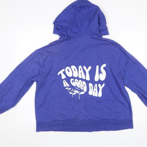 ASOS Women’s Blue Hoodie Size 8 Cotton Pullover with Graphic Print