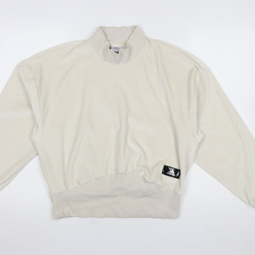 Adidas Women Beige Velour Mock Neck Pullover Sweatshirt Size 8-10