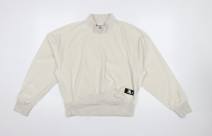 Adidas Women Beige Velour Mock Neck Pullover Sweatshirt Size 8-10