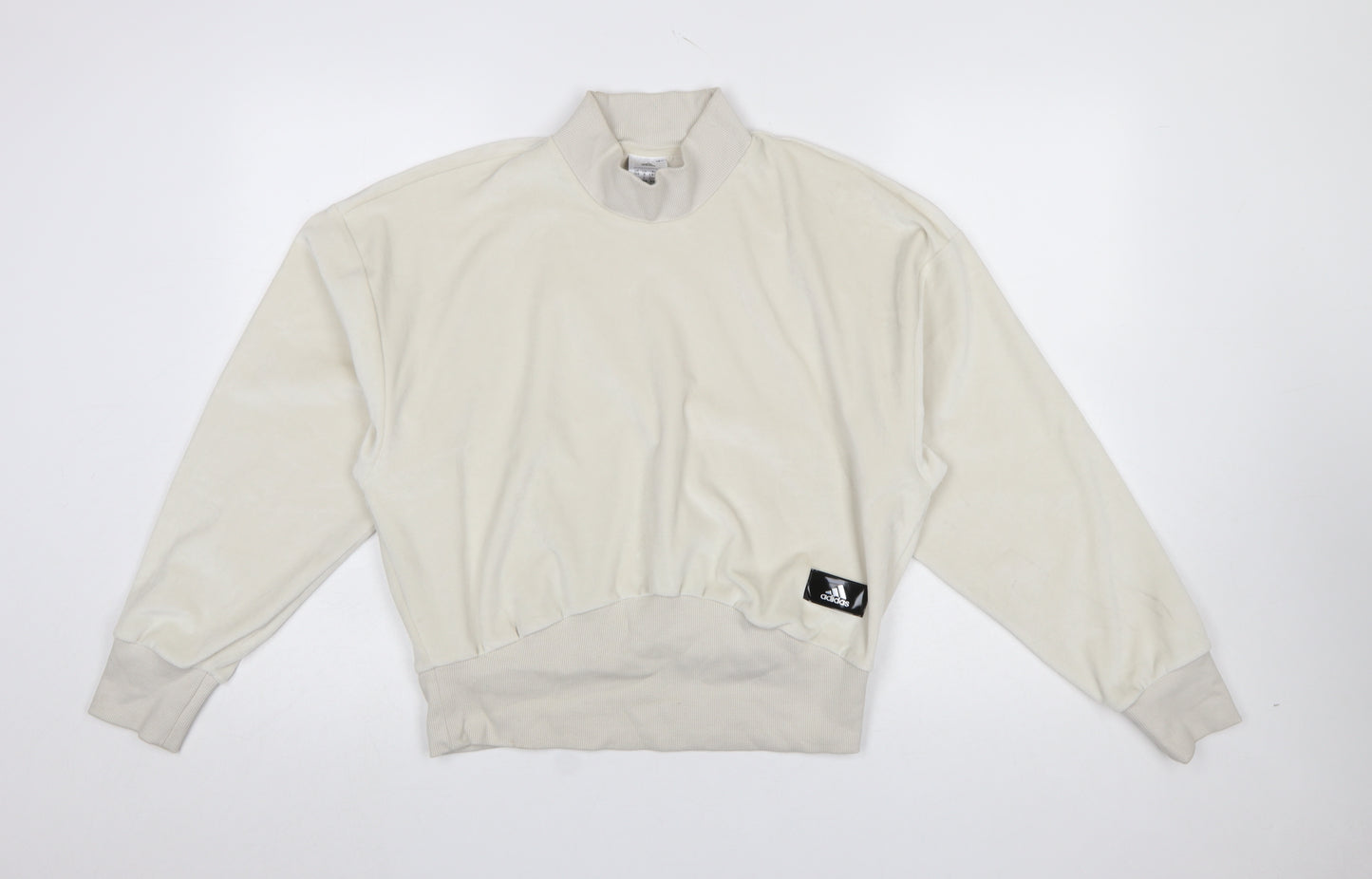 Adidas Women Beige Velour Mock Neck Pullover Sweatshirt Size 8-10