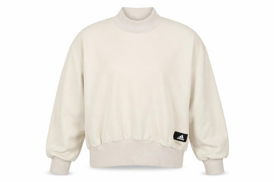 Front view of Adidas Women Beige Velour Mock Neck Pullover Sweatshirt, size 8-10