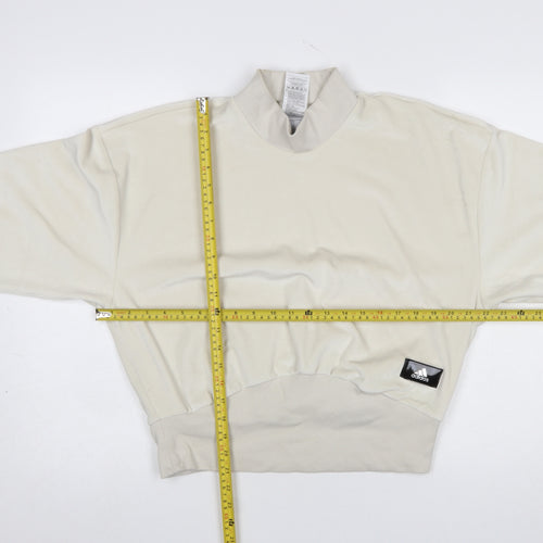 Adidas Women Beige Velour Mock Neck Pullover Sweatshirt Size 8-10