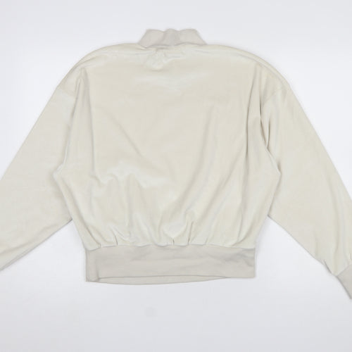 Adidas Women Beige Velour Mock Neck Pullover Sweatshirt Size 8-10