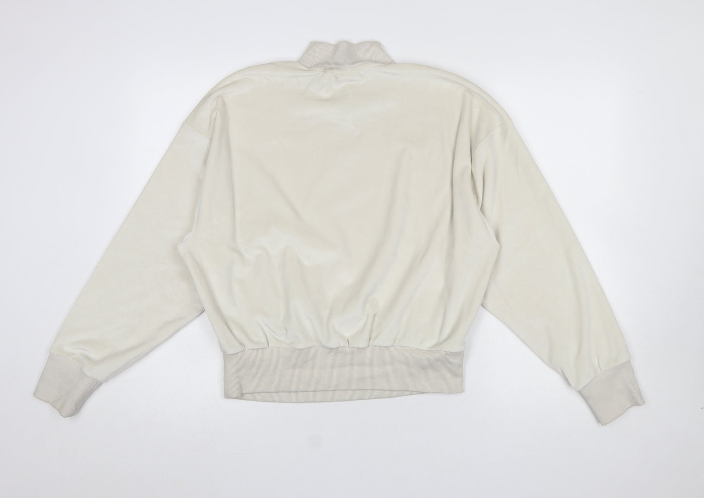 Adidas Women Beige Velour Mock Neck Pullover Sweatshirt Size 8-10