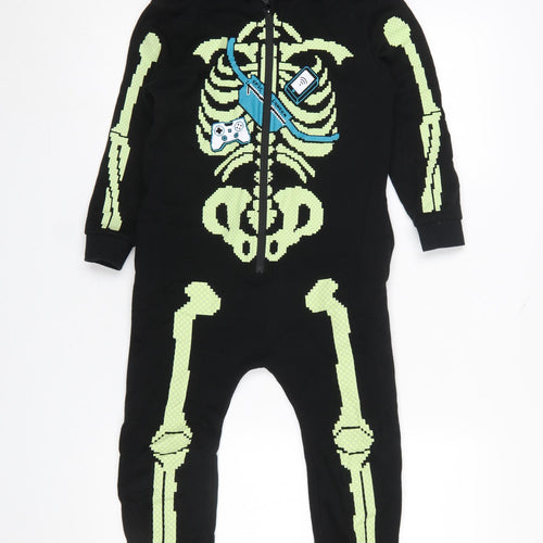 George Boys Black Skeleton Hooded One Piece Pyjamas 5-6 Years