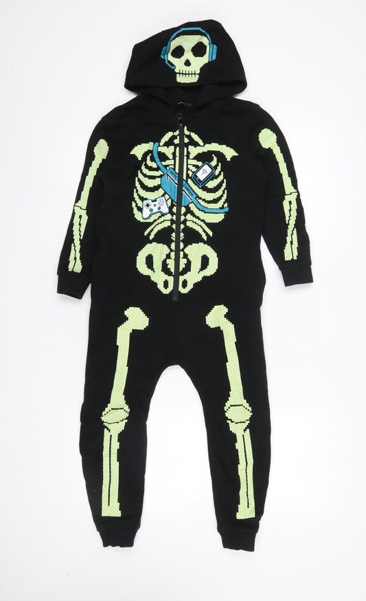 George Boys Black Skeleton Hooded One Piece Pyjamas 5-6 Years