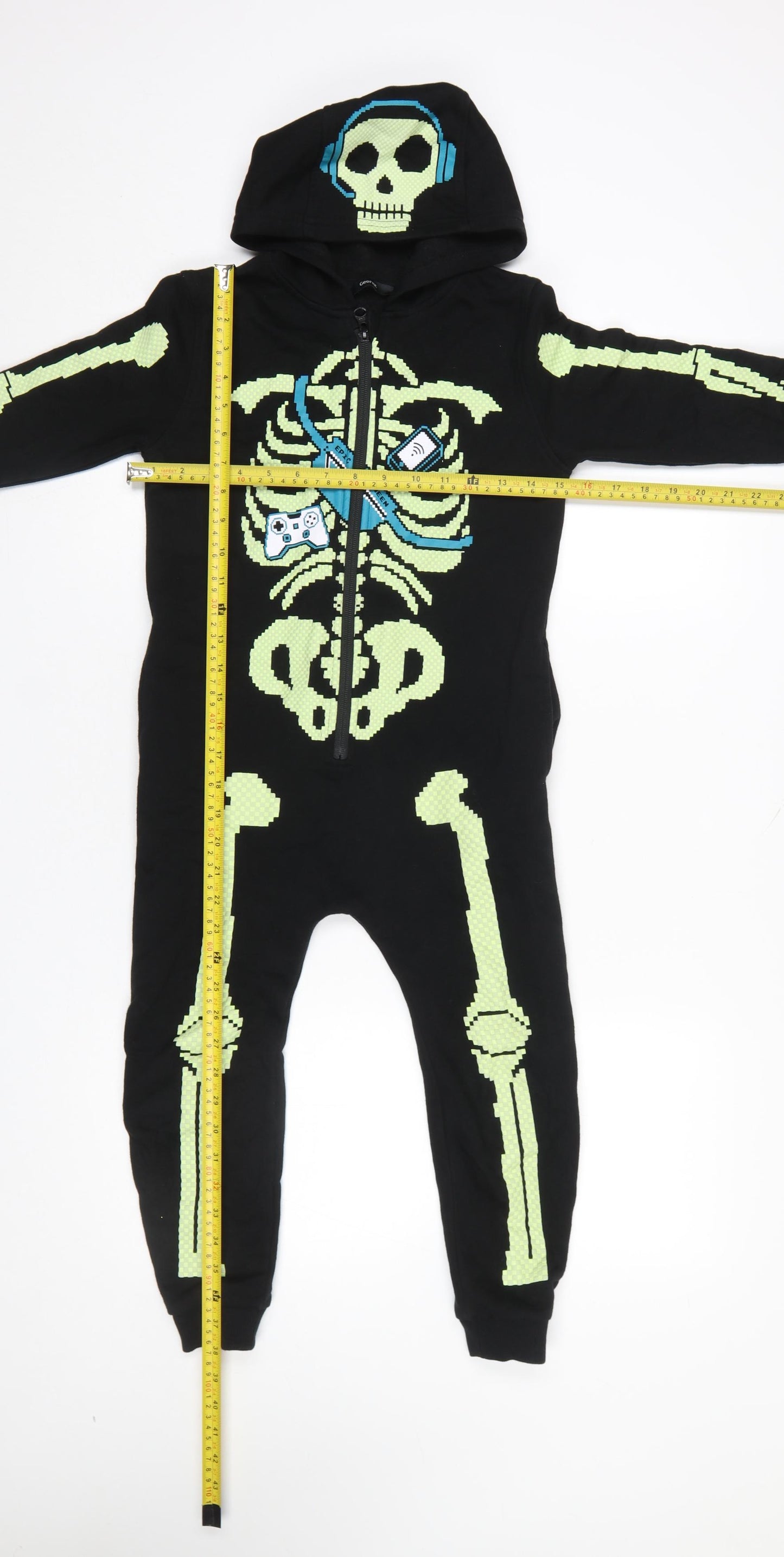 George Boys Black Skeleton Hooded One Piece Pyjamas 5-6 Years