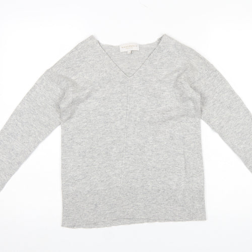 Bianco & Blu Women's Grey Wool Cashmere V-Neck Jumper Size M