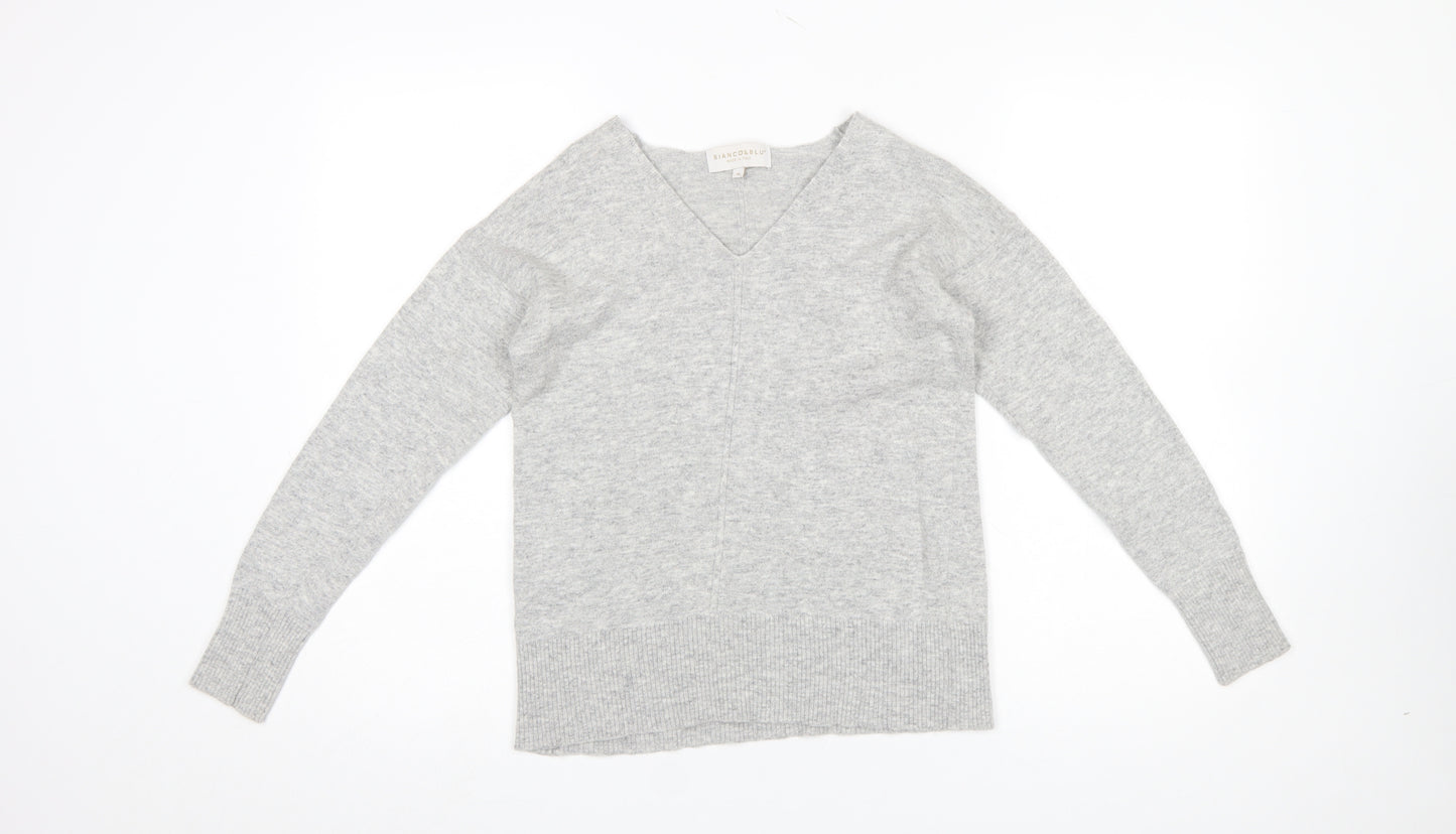 Bianco & Blu Women's Grey Wool Cashmere V-Neck Jumper Size M