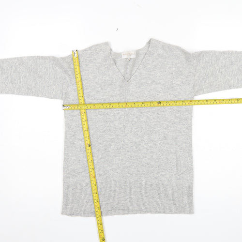 Bianco & Blu Women's Grey Wool Cashmere V-Neck Jumper Size M