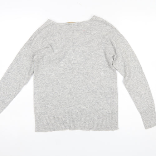 Bianco & Blu Women's Grey Wool Cashmere V-Neck Jumper Size M