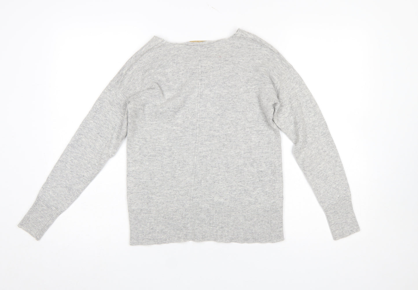 Bianco & Blu Women's Grey Wool Cashmere V-Neck Jumper Size M