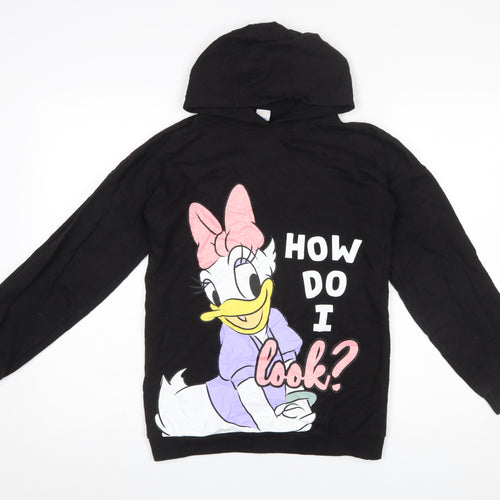 Pep & Co Girls Black Daisy Duck Pullover Hoodie 11-12 Years Disney Graphic