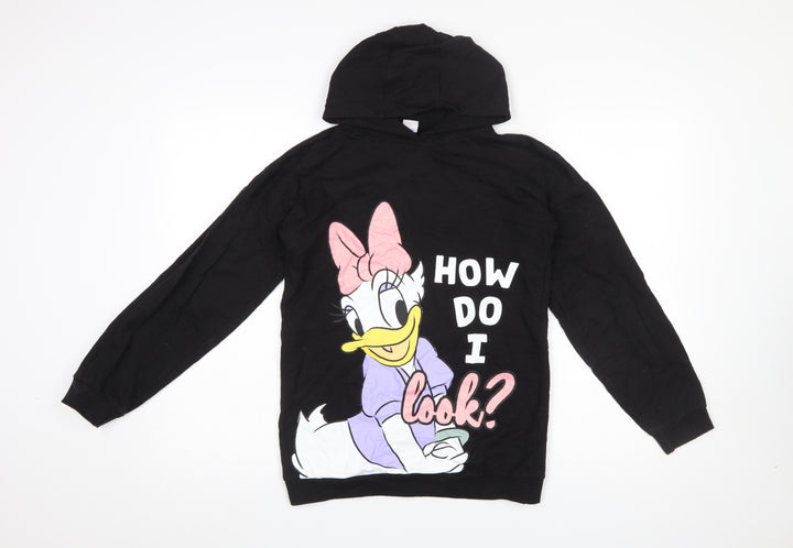 Pep & Co Girls Black Daisy Duck Pullover Hoodie 11-12 Years Disney Graphic