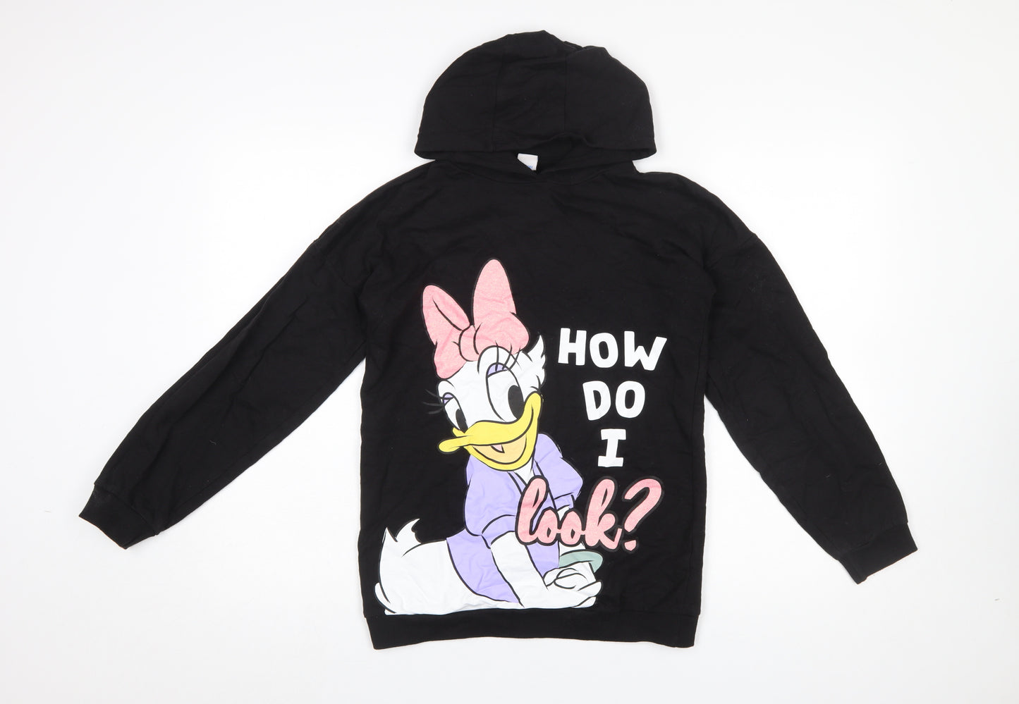 Pep & Co Girls Black Daisy Duck Pullover Hoodie 11-12 Years Disney Graphic