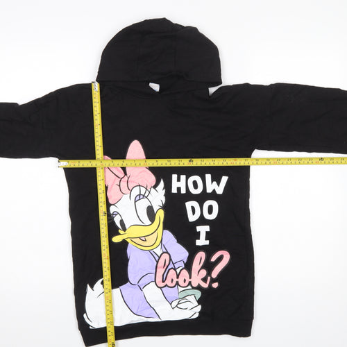 Pep & Co Girls Black Daisy Duck Pullover Hoodie 11-12 Years Disney Graphic