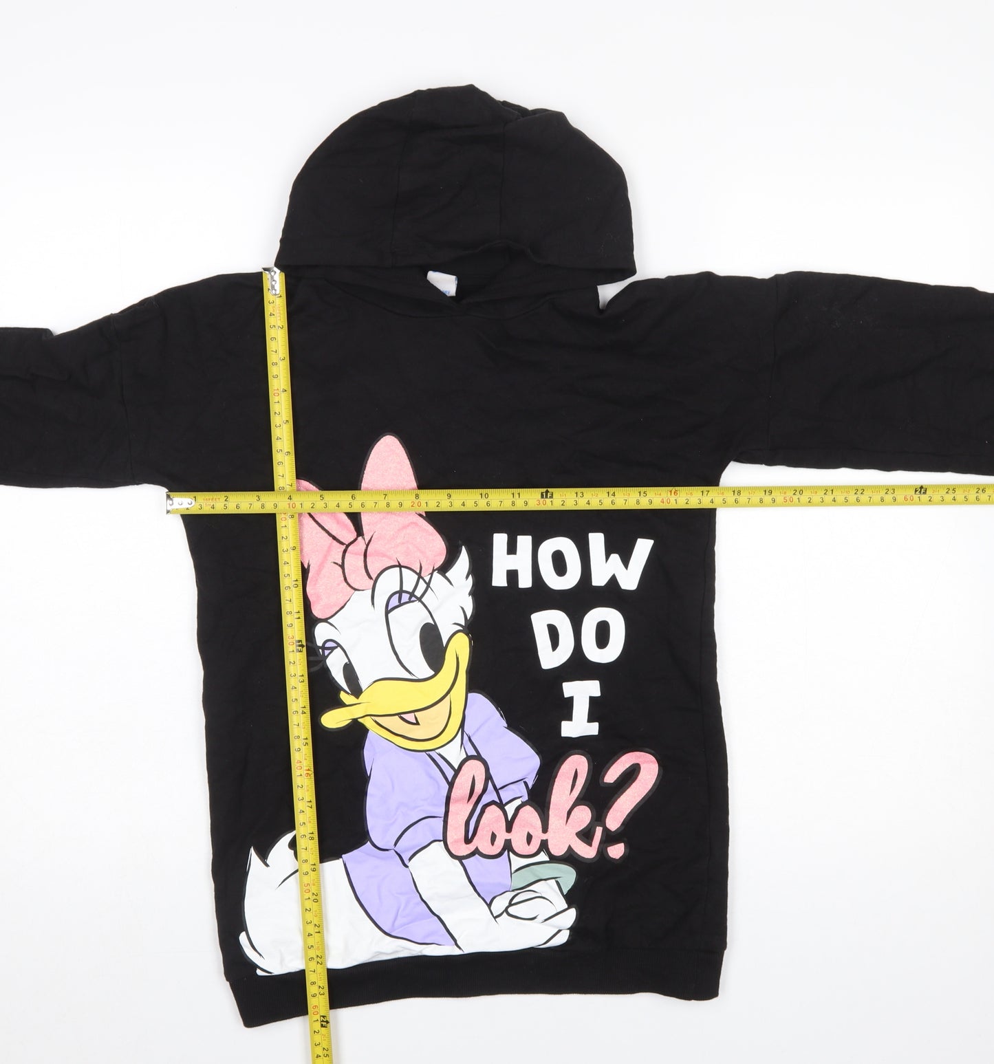 Pep & Co Girls Black Daisy Duck Pullover Hoodie 11-12 Years Disney Graphic