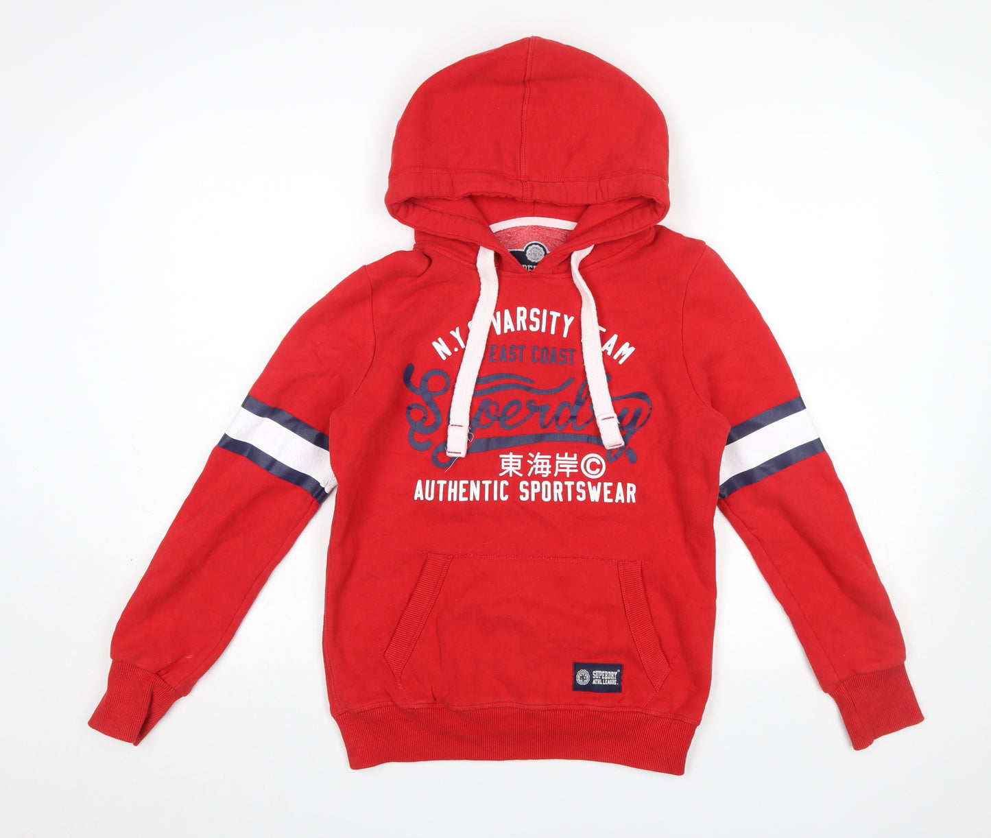 Superdry Women's Red Pullover Hoodie Small Varsity Graphic Sportswear