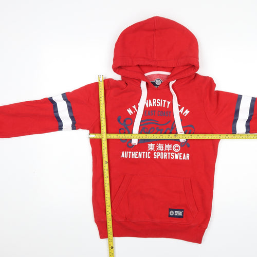 Superdry Women's Red Pullover Hoodie Small Varsity Graphic Sportswear