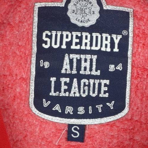 Superdry Women's Red Pullover Hoodie Small Varsity Graphic Sportswear