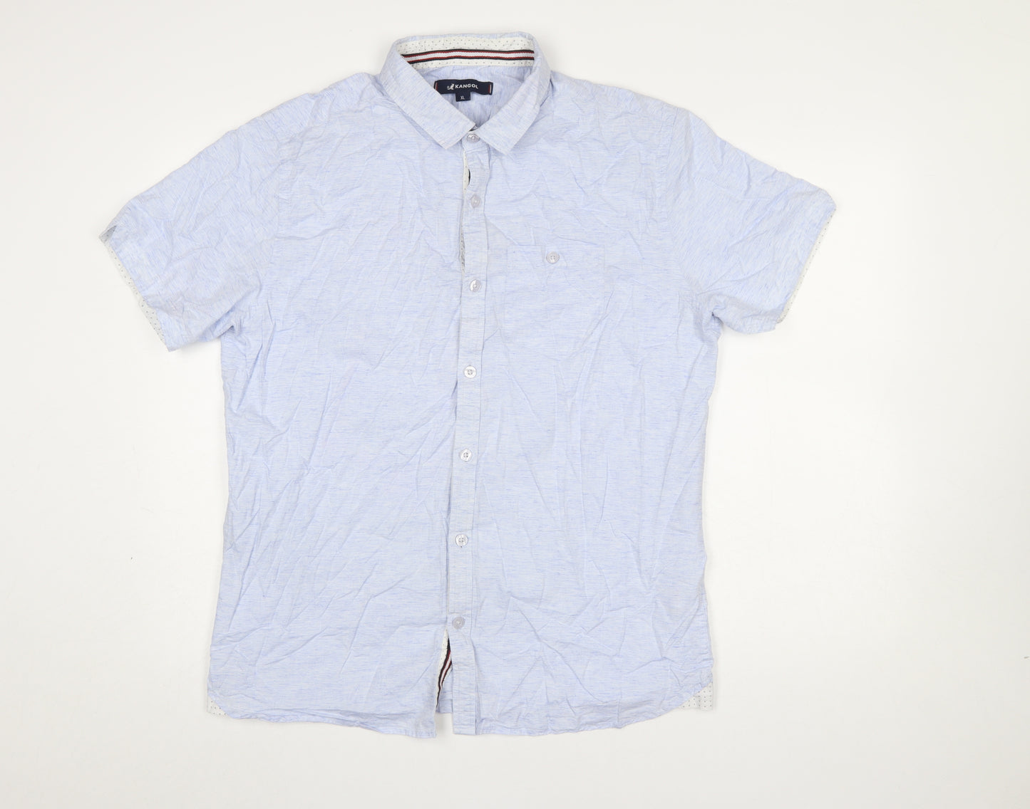 Kangol Men's Blue XL Button-Up Short Sleeve Casual Shirt