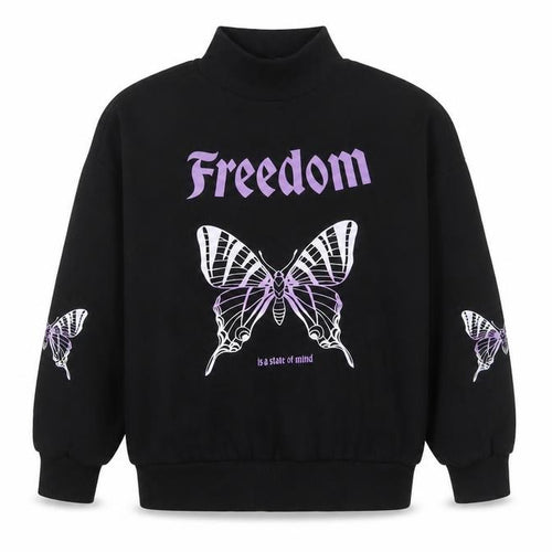 Destination Girls Black Freedom Butterfly Graphic Long Sleeve Pullover 9-10 Years
