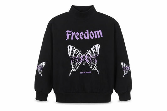 Destination Girls Black Freedom Butterfly Graphic Long Sleeve Pullover 9-10 Years