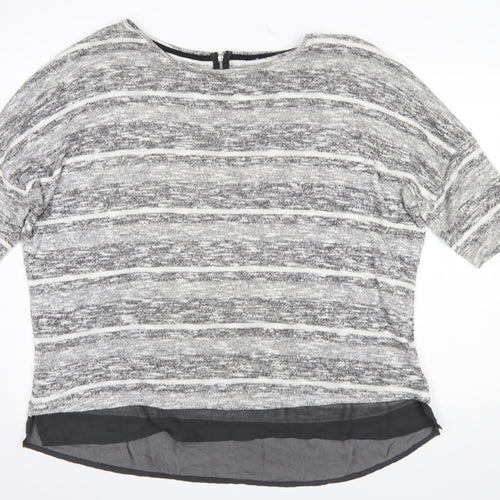 M&Co Women’s Grey Striped Knit Pullover Jumper Size 24