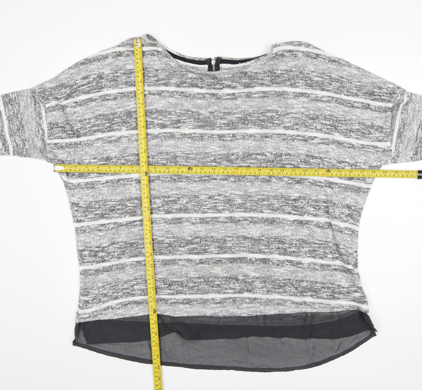 M&Co Women’s Grey Striped Knit Pullover Jumper Size 24