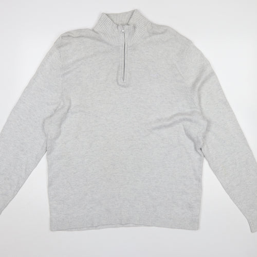 Hollister Men’s Grey 1/4 Zip High Neck Cotton Knit Jumper XL
