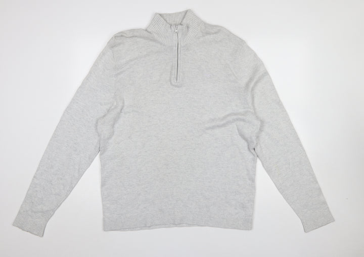 Hollister Men’s Grey 1/4 Zip High Neck Cotton Knit Jumper XL