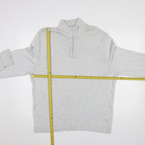 Hollister Men’s Grey 1/4 Zip High Neck Cotton Knit Jumper XL