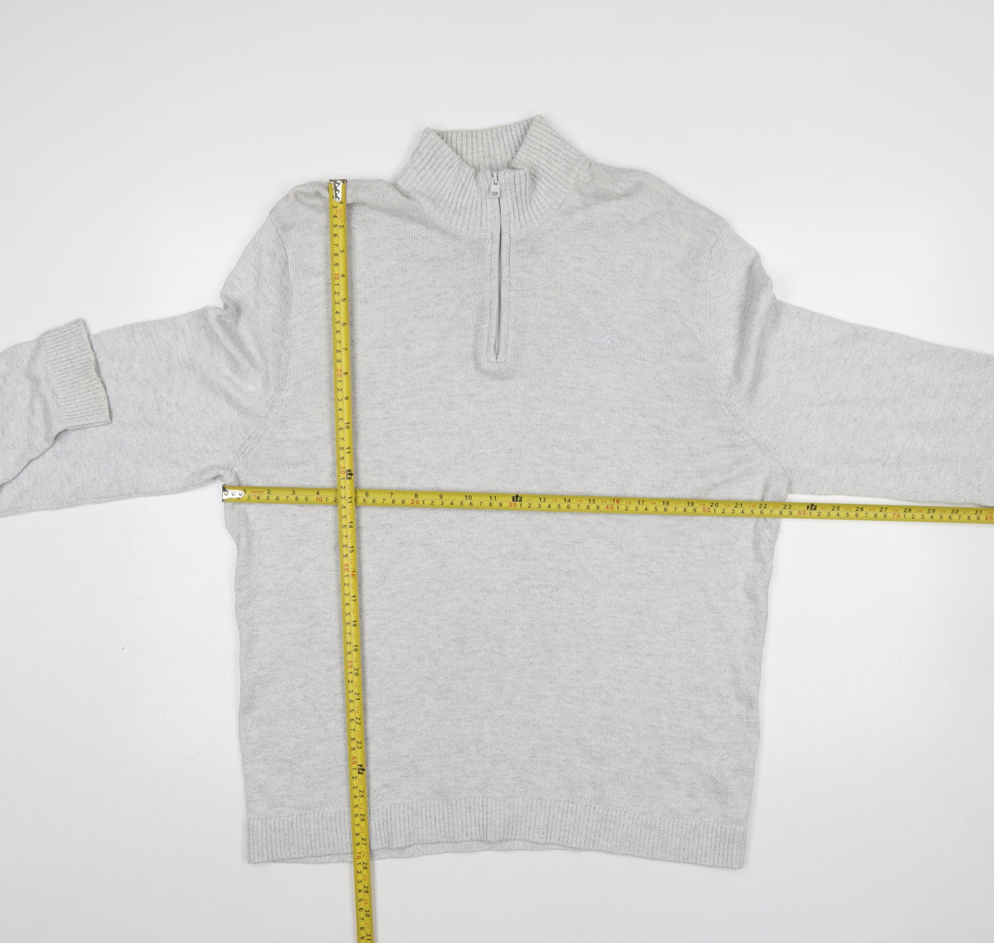 Hollister Men’s Grey 1/4 Zip High Neck Cotton Knit Jumper XL