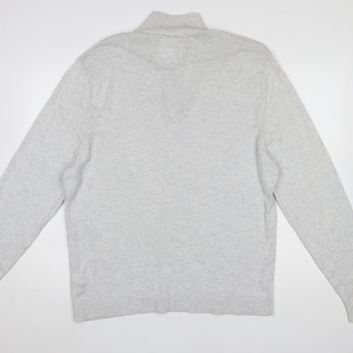 Hollister Men’s Grey 1/4 Zip High Neck Cotton Knit Jumper XL