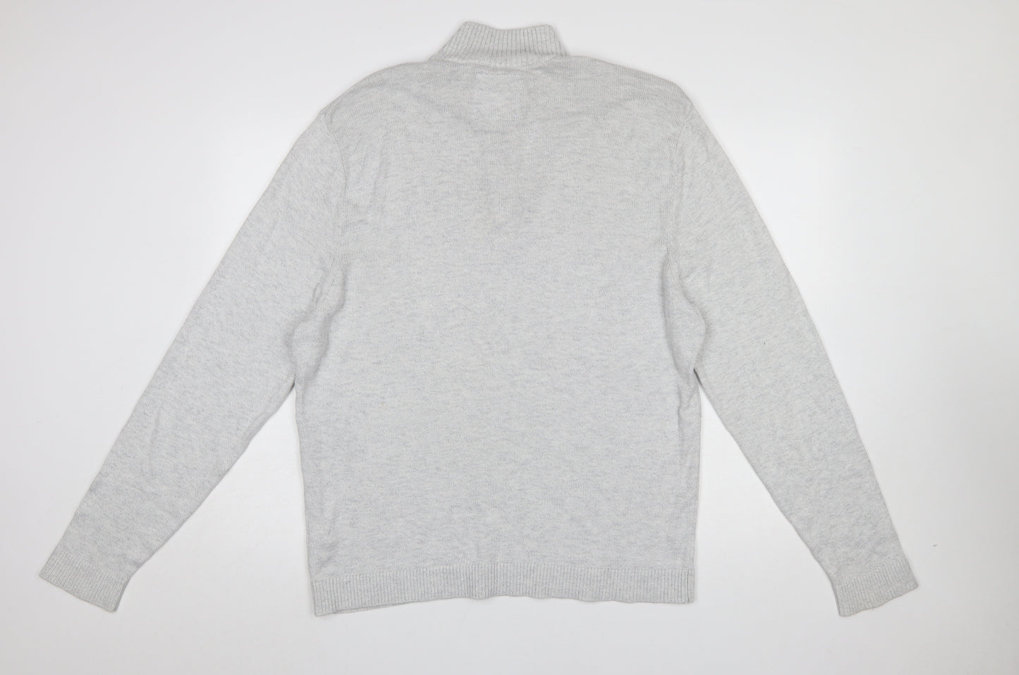 Hollister Men’s Grey 1/4 Zip High Neck Cotton Knit Jumper XL