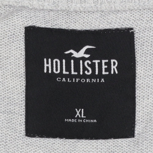 Hollister Men’s Grey 1/4 Zip High Neck Cotton Knit Jumper XL