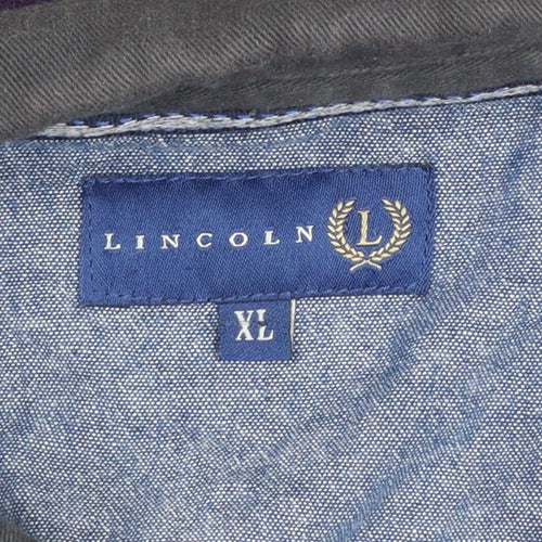 Lincoln Men's Grey Purple Striped Long Sleeve Polo Shirt XL