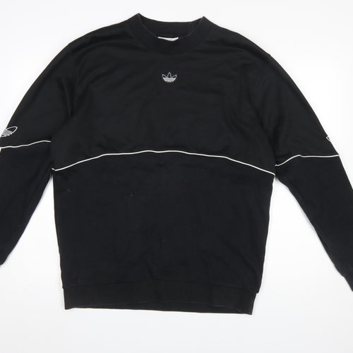 Adidas Mens Black Large Crew Neck Pullover Sweatshirt with White Trim