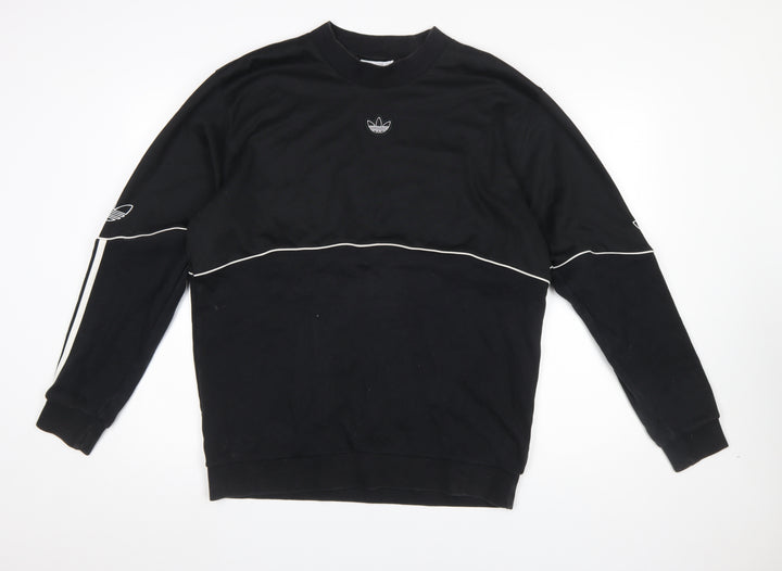 Adidas Mens Black Large Crew Neck Pullover Sweatshirt with White Trim